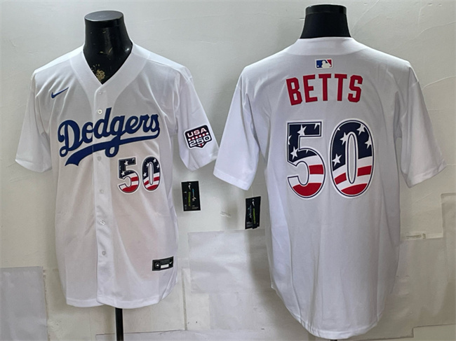 Men's Los Angeles Dodgers #50 Mookie Betts White 250 Fourth of July Home Stitched Baseball Jersey Men's Los Angeles Dodgers #50 Mookie Betts White 250 Fourth of July Home Stitched Baseball Jersey